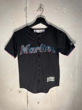 Majestic Youth Miami Marlins Black Alternate Cool Base Jersey Size S 8